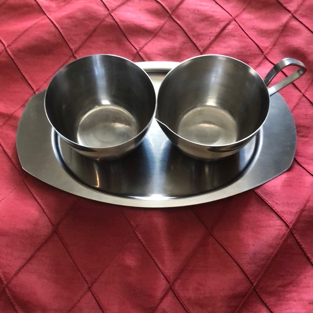 Kingsford Vintage Stainless Steel Creamer & Sugar Bowl with Platter